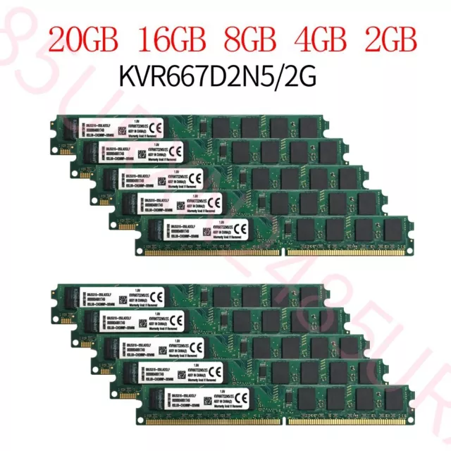 20GB 16GB 8GB 4GB 2GB PC2-5300U DDR2 KVR667D2N5/2G PC RAM For Kingston ZT Lot UK
