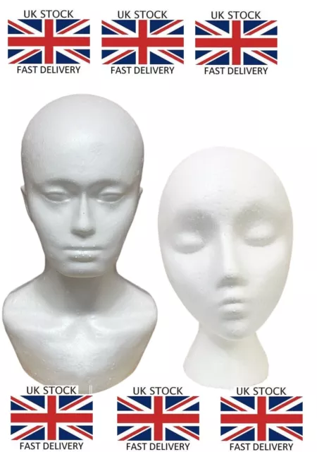 Polystyrene Wig Head With Soulder Styrofoam Foam Mannequin (White) Uk