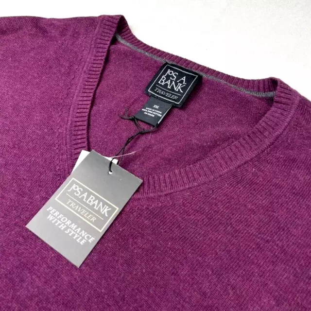 NEW Jos A. Bank Men’s Traveler 100% Pima Cotton V-Neck Sweater Purple • 2XL