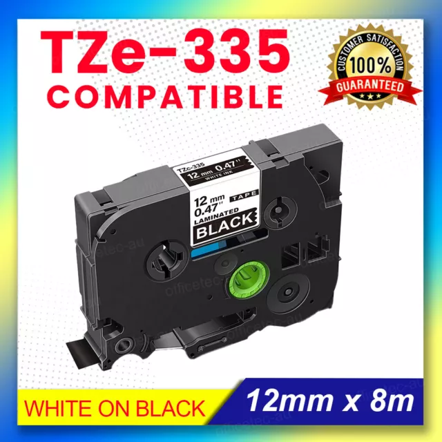 Compatible Label Tape TZe335 TZ335 for Brotehr P-Touch White on BLACK 12mm x 8m