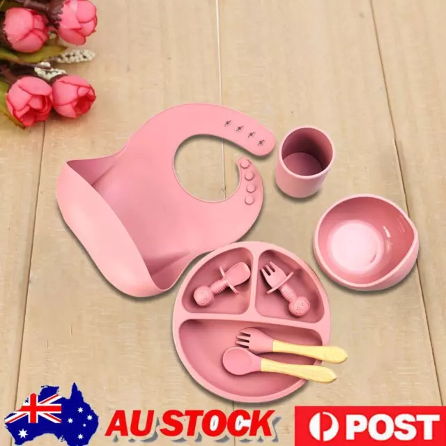 8 Pcs Baby Silicone Tableware Set Non-slip Baby Feeding Kit BPA Free for Toddler