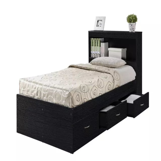 TWIN BEDFRAME with 3-Drawer Storage and Headboard Black, White, Brown, Pink 3