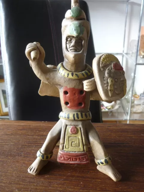 Maya Inka 24,5 cm ältere Figur / Pfeife Terracotta coleriert Südamerika Skulptur