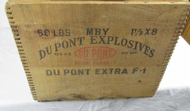 Vtg DuPont High Explosives 50lb Crate Box Wood Dynamite Excellent Cond