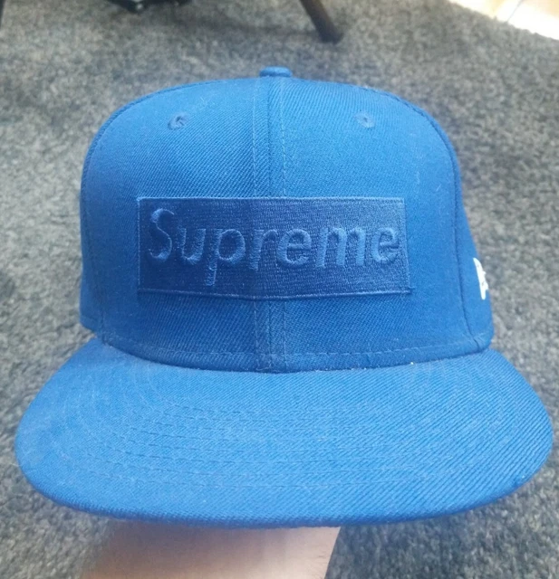SUPREME F/W 2014 Tonal Box Logo New Era hat 7 3/8 Royal Navy fw14 