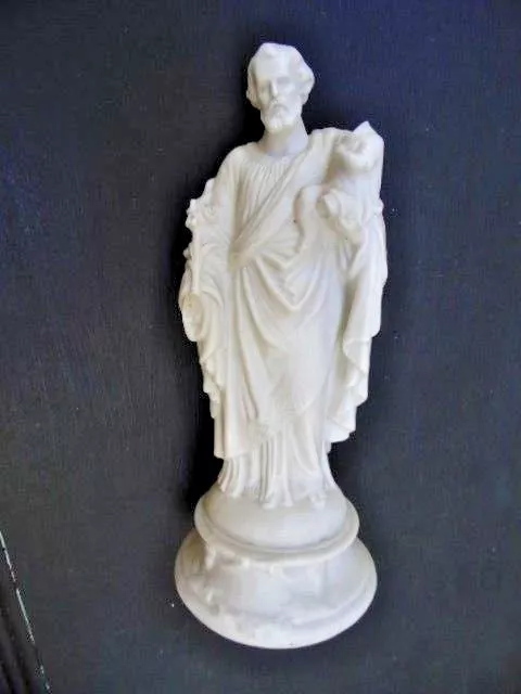 Ancienne Statue Religieuse: Saint Joseph Et Jesus Biscuit Signe Mp / Vieux Paris