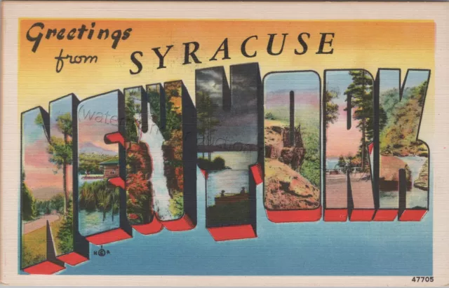 Syracuse, NY - Large Letter *unused* vintage linen New York Greetings postcard