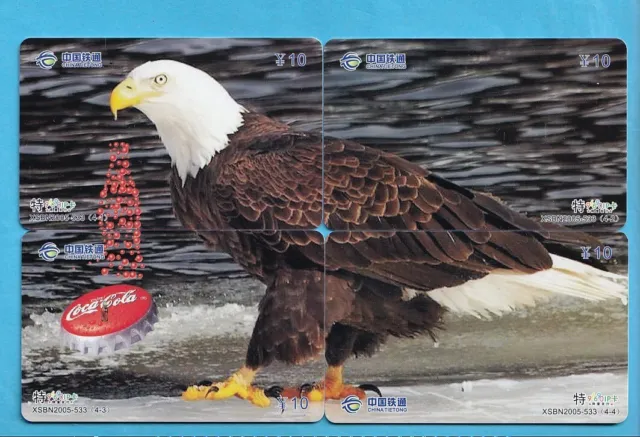 4 China Telefonkarte Coca Cola Puzzle Vogel Bird Oiseau Adler