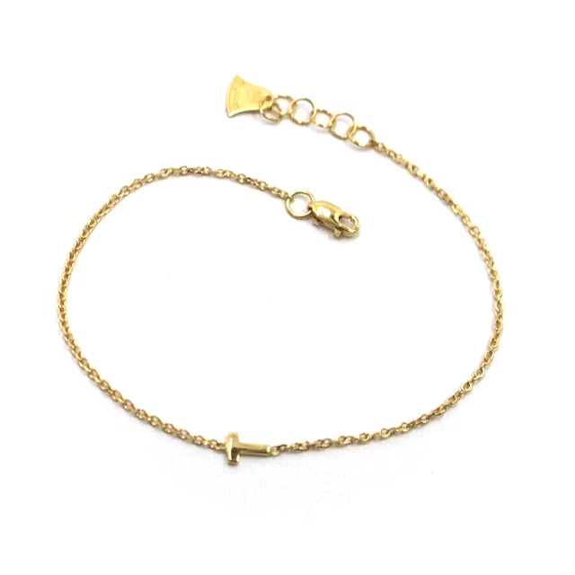 BRACELET EN OR Jaune Ou Blanc Ou Rose 18K, Jersey Rolo avec Lettre Initiale T EUR 203,38