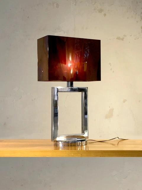 Paire De Chevets Jansen 1970 – Style Moderniste Space-age – Brun, Chrome Et Verre – Post-moderniste Cinétique