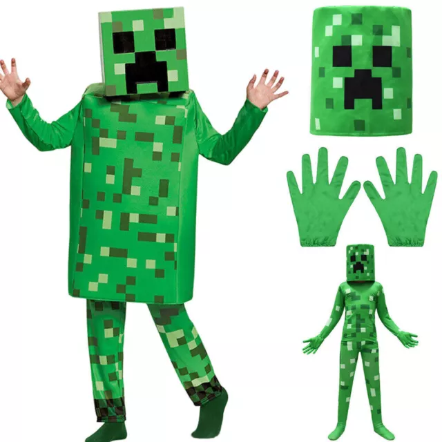 Kids Minecraft Creeper Cosplay Costume Jumpsuit Party Fancy Dress Outfit Gift AU