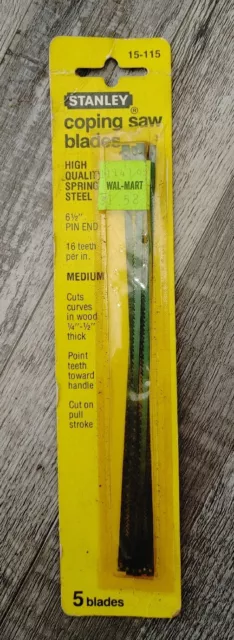 15-115 Stanley Coping Saw Blades 16T Cut Wood 6-1/2" OAL Pin End Made In USA