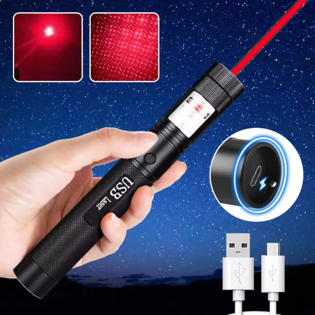 2000Miles Strong Beam Light Red Laser Pointer 650nm Torch USB Rechargeable <1mw