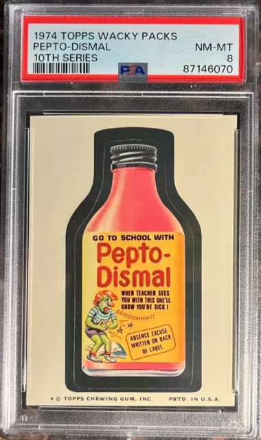 Tarjeta no deportiva 1974 Topps Wacky Packages Pepto-Dismal 10th Series PSA 8 casi nueva-como nueva