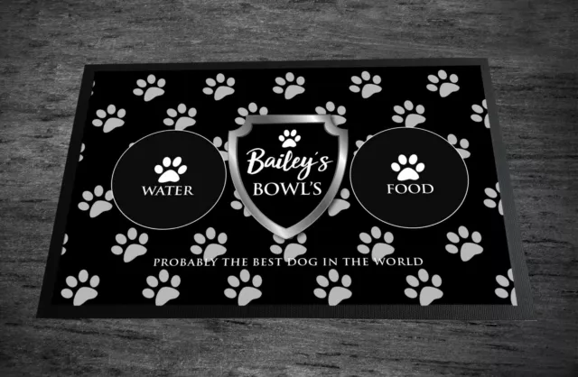 Personalizado Con Cualquier Nombre Crest Huellas Mascota Perro Comedero Tapete