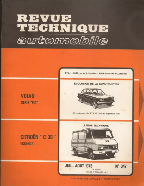 Revue Technique Automobile 347 Rta 1975 Citroen C35 Essence Volvo 142 144 145