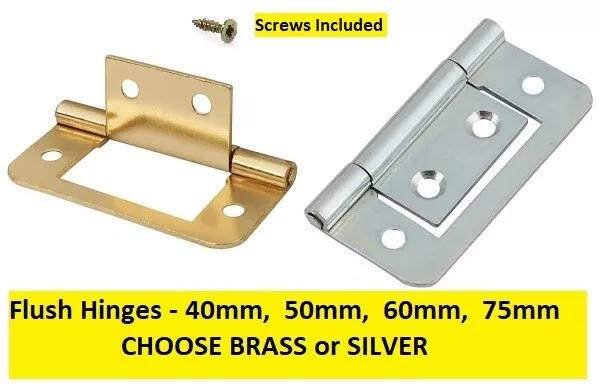 Flush Hinges WITH SCREWS Non Mortice Cabinet & Cupboard Louvre Door - PICK SIZE