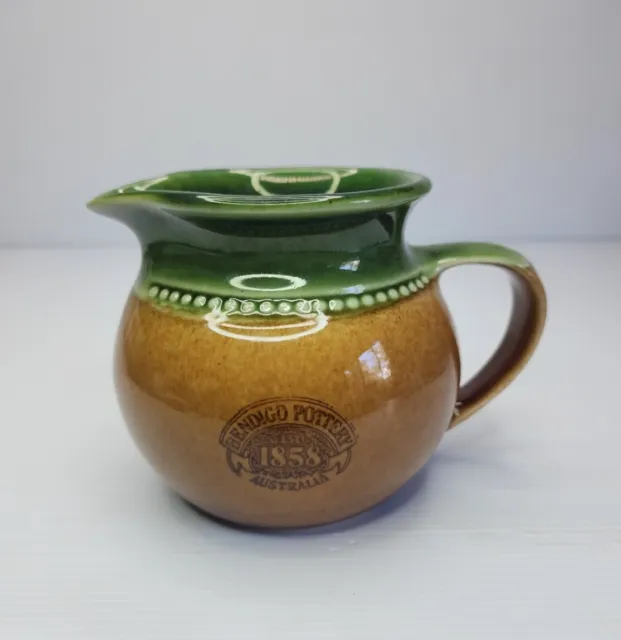 Bendigo Pottery Australia Vintage Milk Jug Creamer Green & Brown Glaze 400ml