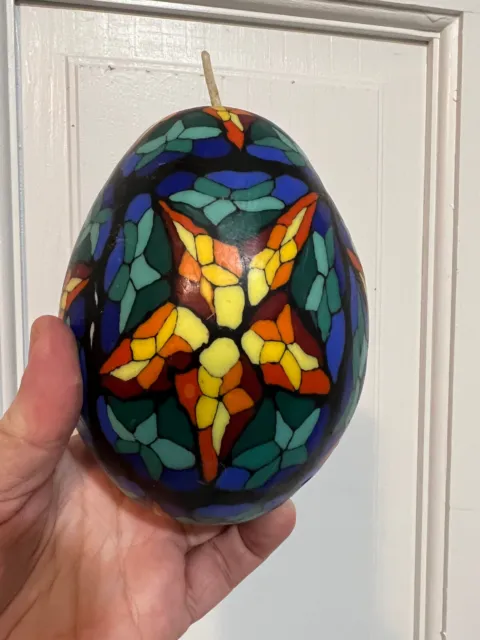 Tiffany Style Stained Glass Mosaic Spring Easter Egg Wax Candle unused