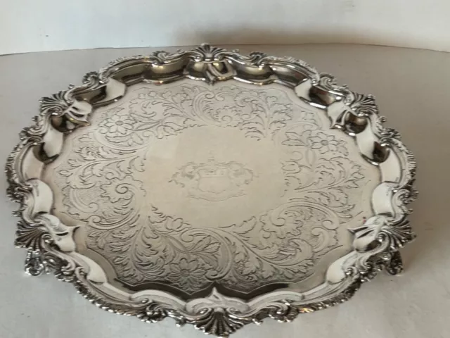 Antique Georgian Crested Sterling Silver Salver Tray I-C/T-H 1321 GM 1773