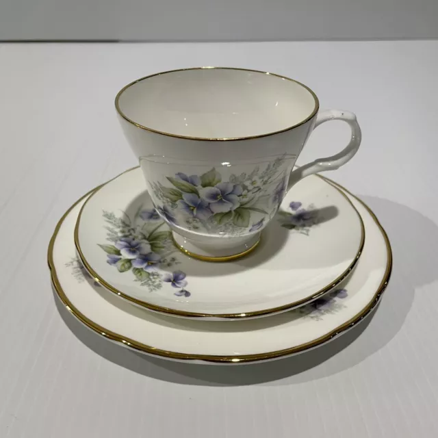 Vintage Crown Trent Trio Tea Cup Saucer & Plate - Staffordshire - purple flowers 2