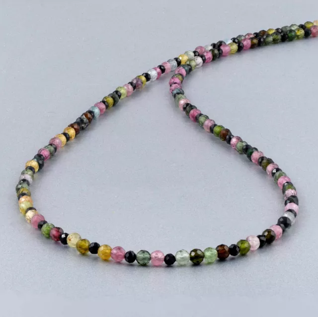 Natural Multi Tourmaline Round Beads Chain 925 Silver 18" Strand Ladies Necklace