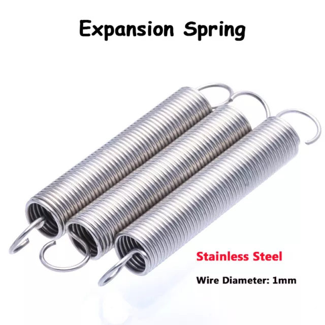Expansion Spring 1mm Wire Ø Hook End Tension Extension Springs - Stainless Steel