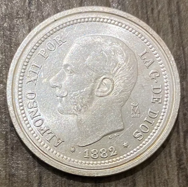 REPRODUCCIÓN MONEDA PLATA ESPAÑA 5 pesetas 1882 Alfonso XII  SPAIN