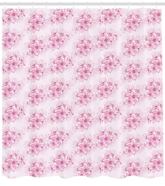 Cherry Blossom Shower Curtain Fabric Bathroom Decor Set with Hooks 4 Sizes