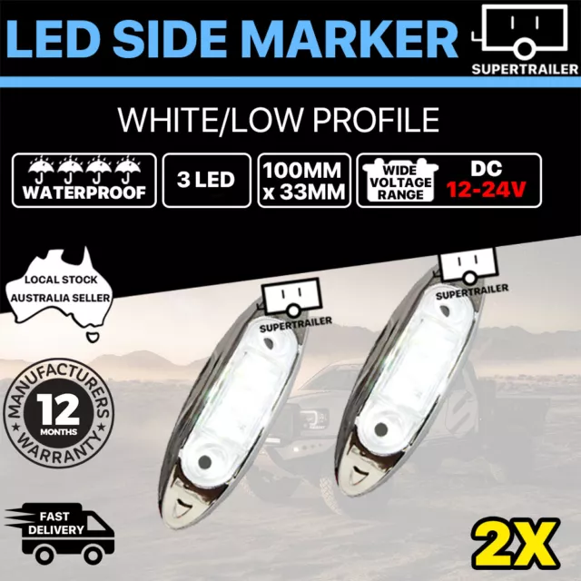 2X 12-24V White Clearance lights side marker led trailer Truck LORRY LAMP Chrome