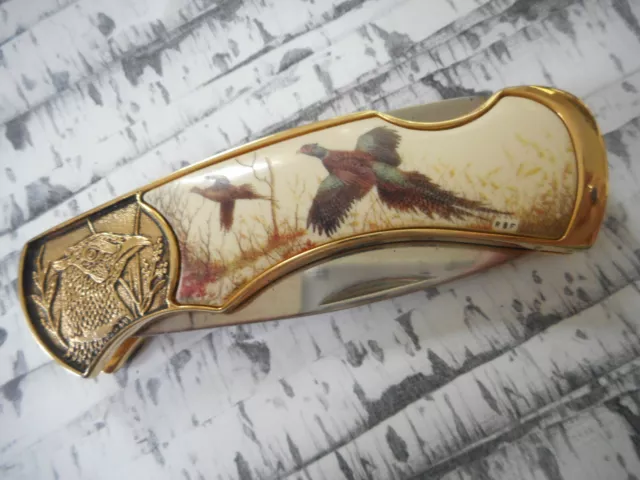 Franklin Mint : The Ring Neck Pheasant Collector Knife W/ Storage Pouch