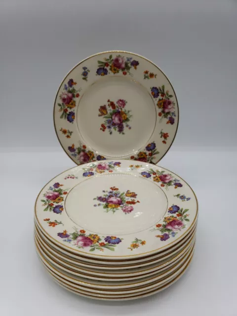 10 Vintage SYRACUSE China SALAD 8" PLATES Old Ivory SHARON Floral