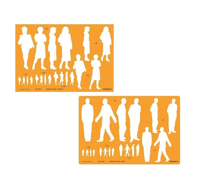 Simple Scale Figure ISOMARS HUMAN FIGURE Male Female Multi-Scale Technical Drawing Template ...