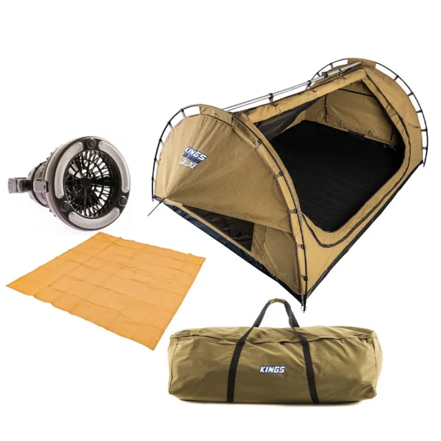 Kings Deluxe Double Swag + Bag + 2 in 1 LED Light & Fan + Mesh Flooring 3m x 3m