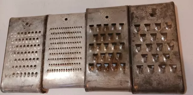 Lot of 4 Vintage Shredders Metal Graters 3 RAPID AND 1 WONDER