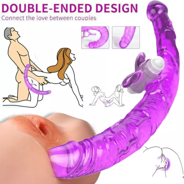 Double-Ended-Jelly-Dildo-Long-Dong-Vibrating-Anal-Men Women-Lesbian-Sex-Plug-Toy