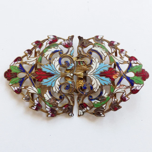 ANCIENNE BOUCLE DE Ceinture Laiton Emaillé XIXème - French Belt Buckle