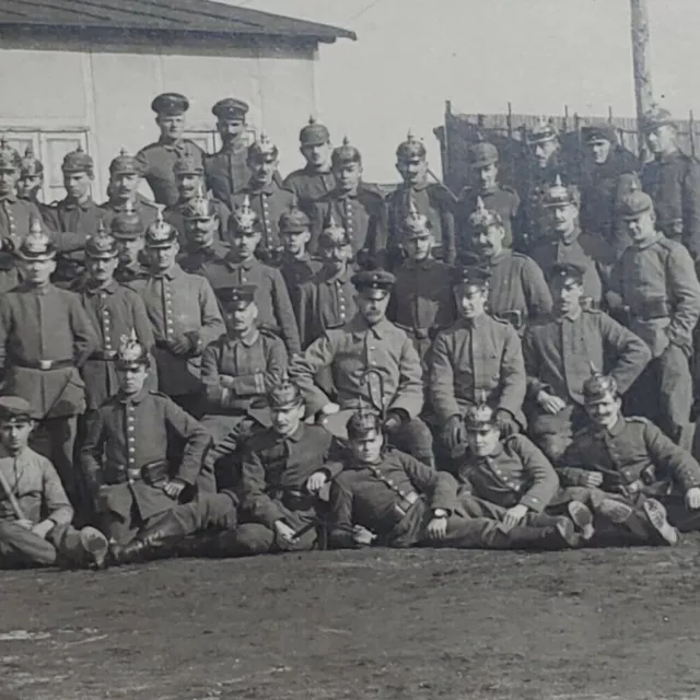 WW1 German Imperial soldiers postcard Pickelhaube barracks rifles unit vintage