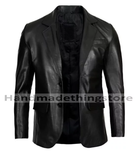 Mens Black Blazer Real Genuine Leather Coat Jacket Classic Stylish Soft Leather