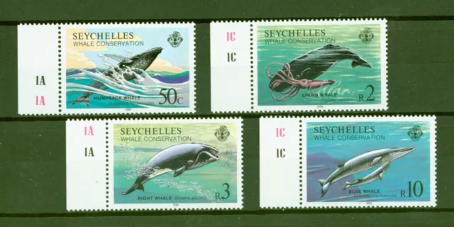 Seychelles 1984 - balene - megattere balena liscia capodoglio balenottera blu - n. 571-74 **