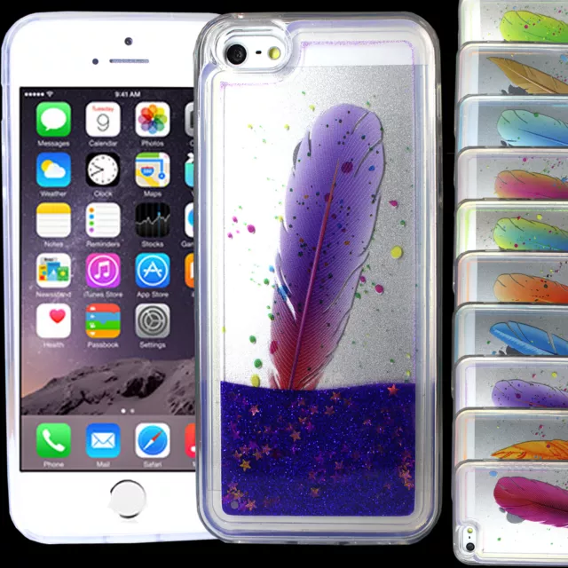 Dynamic Feather Quicksand Glitter Liquid Hard Silicon Case Cover For iPhone