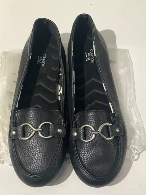 Cushion Walk By Avon Ladies Womens Black Leather Slip On Comfort Casual Shoes 9W