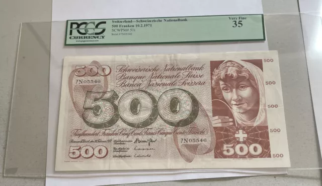 1971 Switzerland 500 Franken, Banknote, Paper money, PCGS 35, very fine