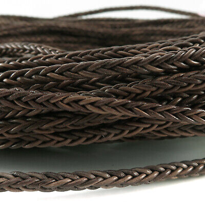 Cordón de cuero trenzado cuadrado | 3 mm - malla marrón - cinta cuadrada