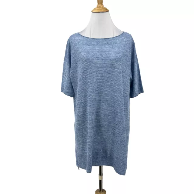 Eileen Fisher Linen Tunic Blouse Womens PS Petite Small Bateau Neck Short Sleeve