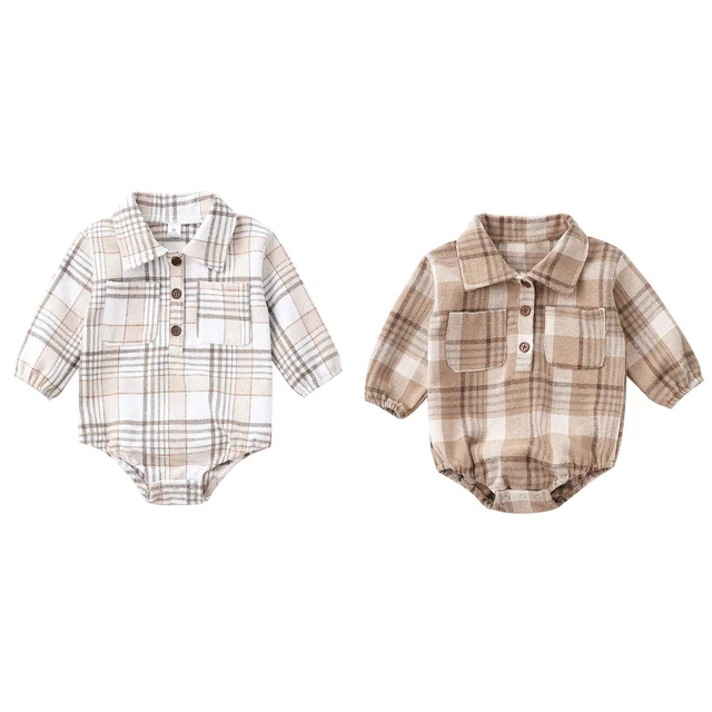 Infant Baby Boys Plaid Romper Long Sleeve Bodysuit Spring Autume Casual Outfit