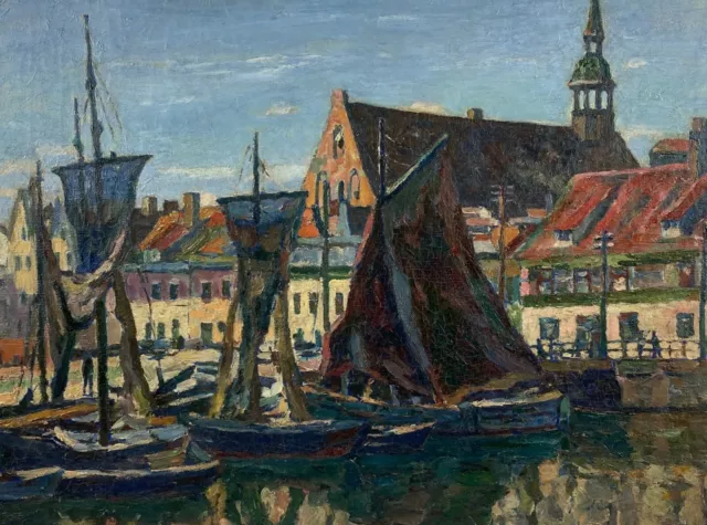 Ölbild Hafen am Heilgeistkloster in Stralsund Waldemar Sewohl 62,5 x 73,5 cm 3