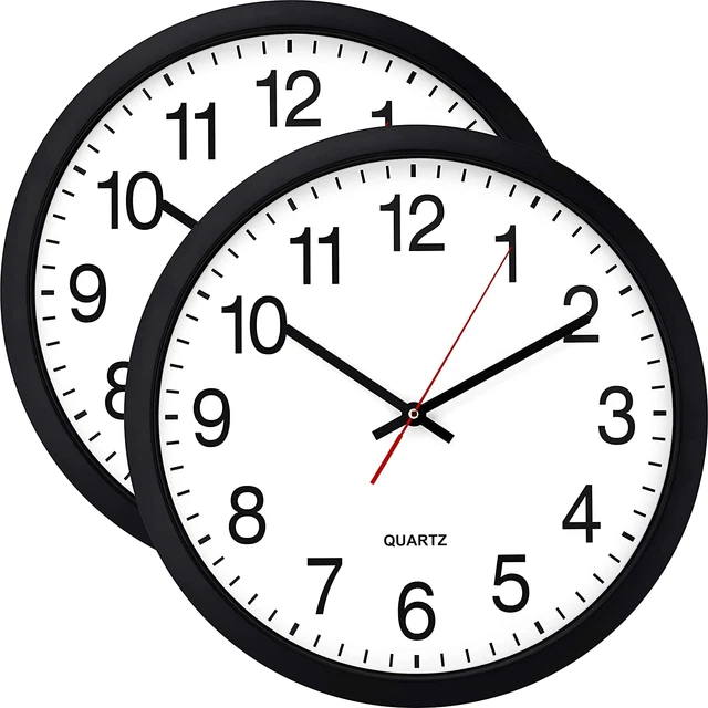 Black Wall Clock, 2 Pack Silent Non Ticking - 16 Inch Extra Large Quality Quartz