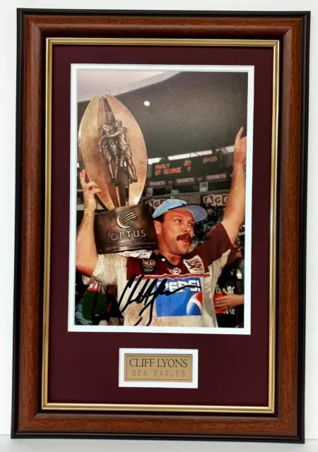 Cliff Lyons Manly Sea Eagles Celebration Photo Signed Framed Memorabilia