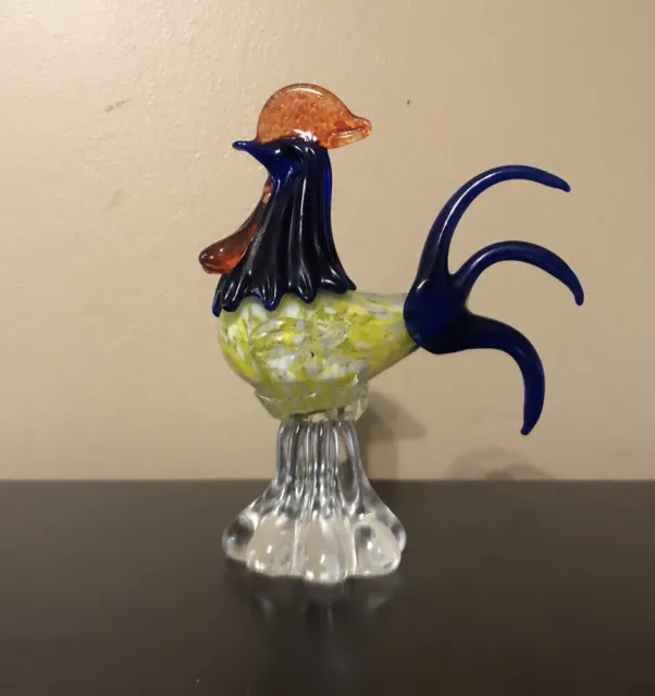 Confetti Hand-Blown Art Glass Rooster Murano Style Multi Color 8” Tall vtg